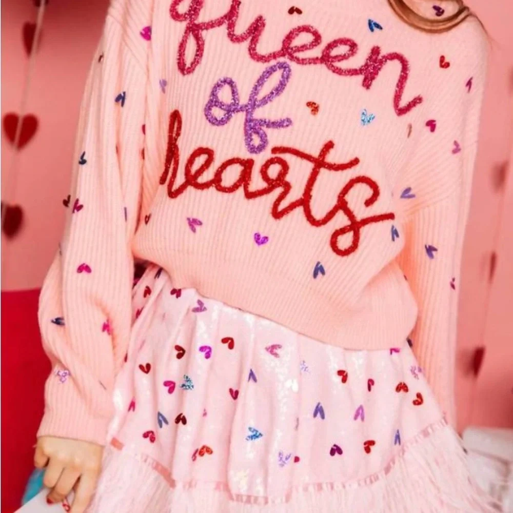 Queen of Sparkles Queen of Hearts Pink Valentine Sweater L - Picture 1 of 4